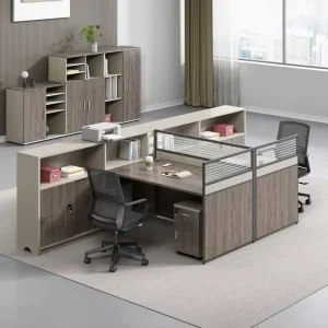 MFC MDF Cubic Office Table Partition Custom L Shape Corner Wood Workstation With File Cabinet