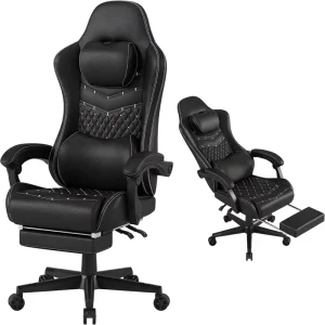 MINOMAC Big Tall Leather Gaming Chair 400lbs Capacity 90 155 Recline Removable Headrest Lumbar Support Spring 4D Sponge