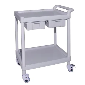 MN 201C Medical Utility Trolley with Right Hand Push and 2 Drawers & Silent Wheels