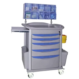 MN AC004 Clinic Mobile Anesthesia Medicine Trolley With Detachable Transparent Drug Divider Box & Side Trash Bucket