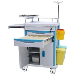 MN EC002 Hospital Emergency Treatment Trolley with Lockable Drawers, IV Pole and Waste Bins