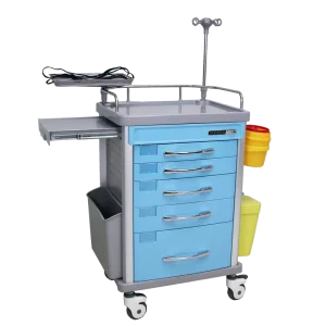 MN EC009 Hospital Furniture Medical Emergency Trolley with Multifunctional Socket& Free-divided Drawer
