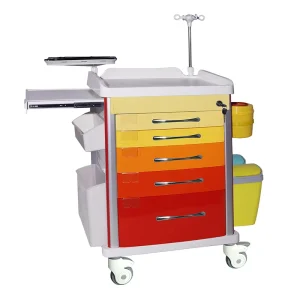 MN MEGA Hospital Furniture Medical Emergency Trolley with Multifunctional Socket and Free divided Drawer