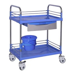 MN SPT003 Multi Function Plastic Storage Trolley Cart Two Shelf Treatment Service Cart Trolley With Two Buckets