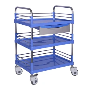 MN SPT004 Medical Steel plastic Trolley with Heightened Fence and One piece Molded Board