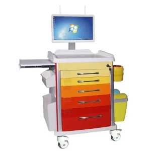 MN WT005 Colorful Drawer Medical Emergency Trolley With Computer Mount Multifunction Hospital Treatment Nursing Cart
