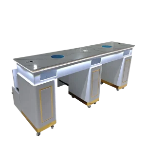 MOQ ONE Latest High Gloss French Style 10 Years Warranty White 2 Seat Manicure Table Nail Table With Led