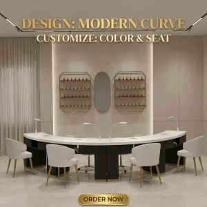 MS Display Modern Curved Nail Salon Furniture Set Beauty Salon Interior Design Nail Decoration Ideas Customized Shop Furniture