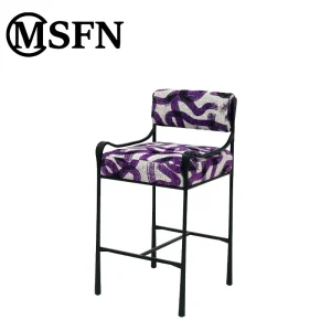 MSFN Modern Fabric Bar Chair with Black Metal Frame Upholstered Counter Height Dining Chair for Commercial Use