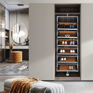 MUFFY Series 360 Degree Customizable Shoe Rack Space Saving Rotating Aluminum Cabinet for Home Shop or Mall Wardrobe Hardware