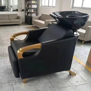 MY Beauty Salon Barber Shampoo Backwash Sink Station White Black Ceramic Tilting Sink Adjustable Seat Hair Washing Bed