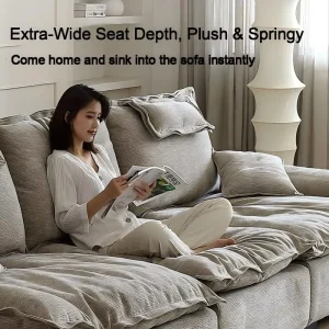MYUZ Mid Century Cream Style Upholstered Sailing Sofa Removable Washable Cover and Adjustable Backrest for Living Room