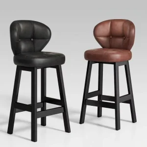 MYUZ Modern Solid Wood Leather Upholstered High Bar Stool Dining Chair Non Foldable for Dining Living Room Home Furniture