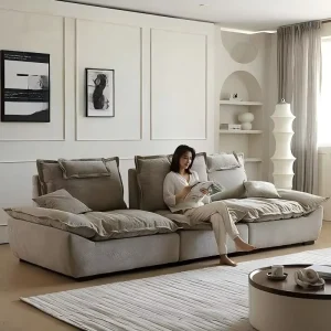 MYUZ New Italian style Reclining Sectional Sailing Sofa Chenille Fabric Extra deep Seat Depth Removable Backrest Living
