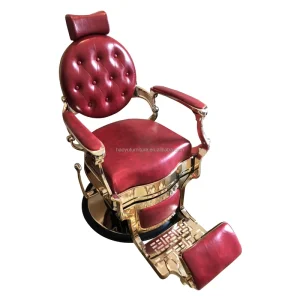 Made in China Barber Chair Red and Gold Barber Chair Heavy Duty Hydraulic Salon Chair Barber