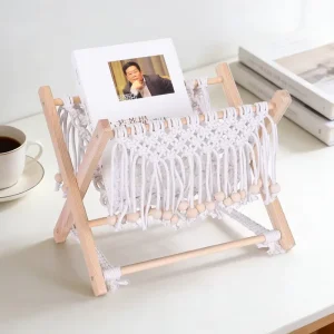 Magazine Rack Cotton Rope Woven Storage Rack Handmade Storage Basket Foldable Book and Newspaper Rack
