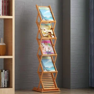 Magazine Rack Floor Bamboo Magazine Stand Newspaper Display Stands Standing Book Shelf for Exhibition Trade Show