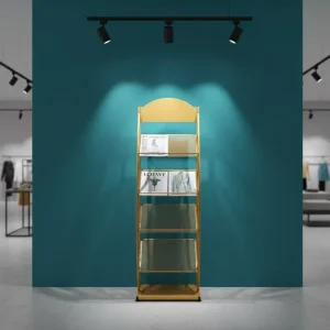 Magazine Rack Floor Standing 4 Layer with Wheels Light Duty Steel High Hardness for Exhibitions