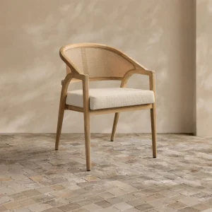 Majestic Solid Teak Outdoor Dining Chair Natural Cane Back Armchair with Waterproof Cushion Luxury Resort Villa Patio Furniture