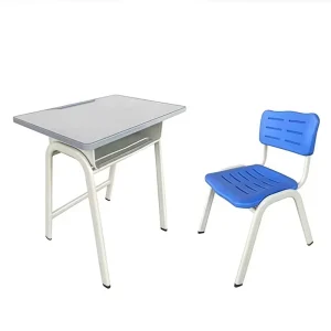 Malaysia Public School Metal Frame Student Desk with Chair Single Seat Customized Size Desk and Chair Set MDF Desk for School