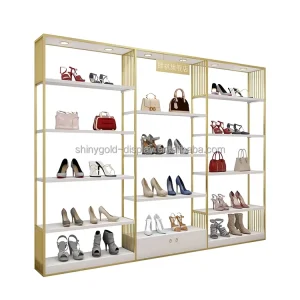 Mall Furniture Bag Shelves Multi layer Metal Cosmetic Display Cabinet Showcase Stand Gold Stainless Steel Shoe Rack for Shop