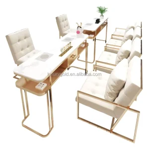 Manicure Desk Client Table for Nail Beauty Salon Furniture Manicure Table and Chairs Sets and Trolley Customized Wood