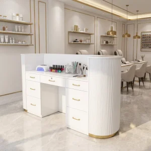 Manicure Table CE Certified Modern Style Nail Beauty Salon Furniture Set White Wood & Acrylic Portable