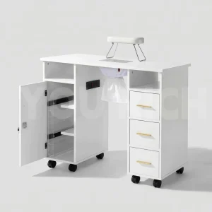 Manicure Table With Dust Collector Drawer Cabinet Lockable Storage Nail Salon Workstation Nail Technician Desk With Hand Rest