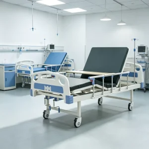 Manual Double Crank Hospital Bed Medical Nursing Bed with Dining Table IV Pole Customizable for Clinic Nursing Home