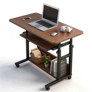 Manual Height Adjustable Mobile Laptop Desk with Wheels Mobile Computer Table for Home Office