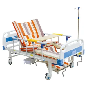 Manual Home Care Nursing Bed With Toilet Commode Dining Table Adjustable Backrest Leg Down Patient Bed