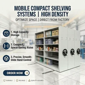 Manual Mobile Shelving System Heavy Duty Steel Compact Filing Rack