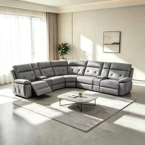 Manual Recliner Sectional Sofa Air Leather Corner Reclining Couch With Cup Holders Functional Living Room Furniture Sofa Set