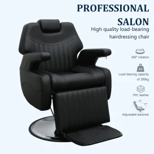 Manual Reclining Ergonomic Barber Salon Chair Footrest Lift 360 Swivel Hydraulic Adjustable Headrest PU Leather Workshop