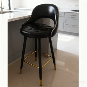 Manufacturer Club Furniture Midcentury Modern High Back PU Leather Metal Frame Bar Stools for Dining Living Room Use