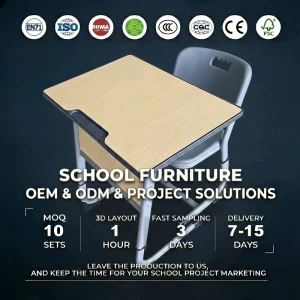 Manufacturer Direct Wood Grain Student Desk and Chair Set Customizable OEM ODM Heavy-Duty Modern Educational School Furniture