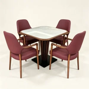 Manufacturer Restaurant Coffee Shop Solid Wood Coffee Table with 4 Armchairs