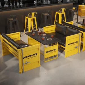 Manufacturer Supply Yellow Modern Wood Container Style Bar Set with Logo Panel and Upholstered Seating