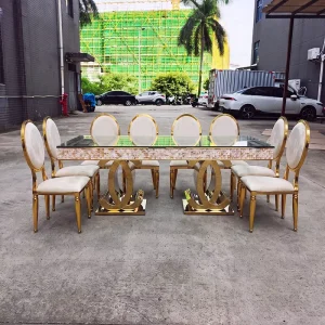 Manufacturer Wedding Stainless Steel Banquet Hall Rectangular Glass Transparent Crystal Bridal Groom Dining Table