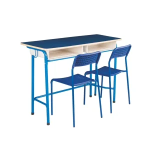 Manufacturing Customizable School Furniture Student Study Fixed Double Desk and Chair Sets on Sale