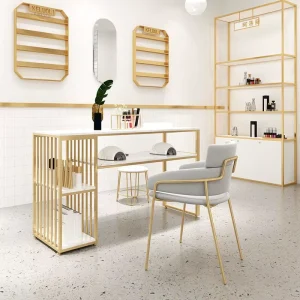 Maokangyun Modern Minimalist Iron Nail Art Table and Chair Set with Stone Top Durable Commercial Salon Furniture