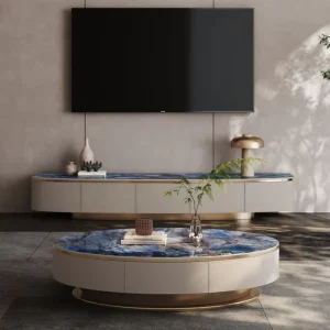 Marble Coffee Table Combination Living Room Center Side Table Set Matte Stainless Steel Frame Hotel Villa High End Furnishing