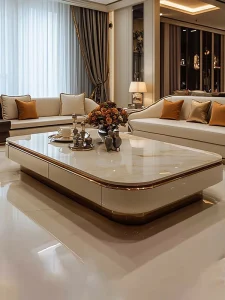 Marble Coffee Table for Living Rooms Large Flat-Floor Apartments Home Offices Modern Minimalist Luxury Design Gold Plated Base