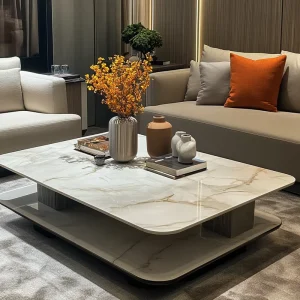 Marble Coffee Table with Elegant Gold Finish Easy to Clean