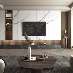 Marble Entertainment Center Floating Minimalist Gray Home Office Brown Solid Wood