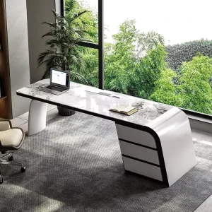 Marble Office Table Wood 1.6M Office Furniture Luxury Modern Executive Wood Computer Table with 3 Drawers