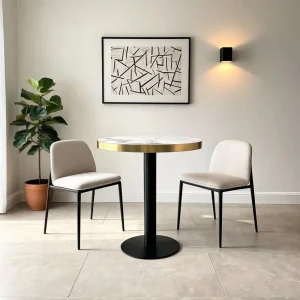 Marble Slab Round Dining Table with Aluminum Edging Metal Material Luxury Design for Restaurant Hotel Use Hotel Furniture