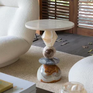 Marble Stone Side Table Natural Finished Decorative Furniture for Hotel Home Living Room Coffee End Table