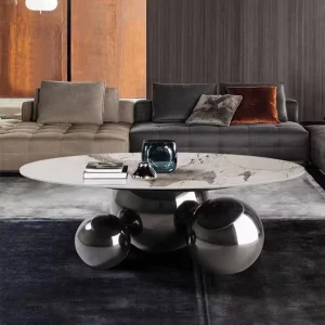 Marble Top Coffee Table Steel Design Nordic White Metal Living Room Furniture Set Gold Round Modern Luxury