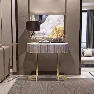 Marble and Metal Light Luxury Gold European Style Entryway Console Table Wall Mounted Modern Villa Hotel Decorative Cabinet